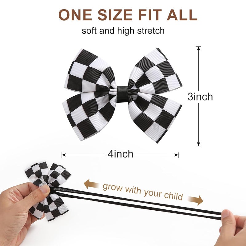Fancheer Baby Girls Racing Checkered Flag Bow Headband Infant Toddler Birthday Party Hair Accessories - Image 2